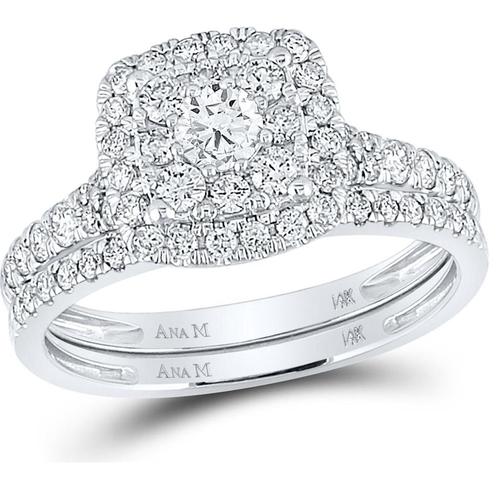 GND 14K White Gold Bridal Wedding Ring Set with Prong-Set Round Diamonds - 1.00 Carat Total Diamond Weight