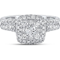 GND 14K White Gold Bridal Wedding Ring Set with Prong-Set Round Diamonds - 1.00 Carat Total Diamond Weight