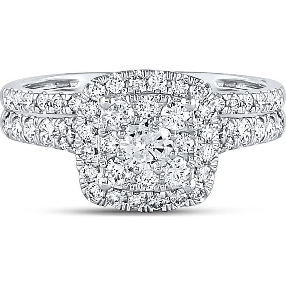 GND 14K White Gold Bridal Wedding Ring Set with Prong-Set Round Diamonds - 1.00 Carat Total Diamond Weight