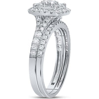 GND 14K White Gold Bridal Wedding Ring Set with Prong-Set Round Diamonds - 1.00 Carat Total Diamond Weight