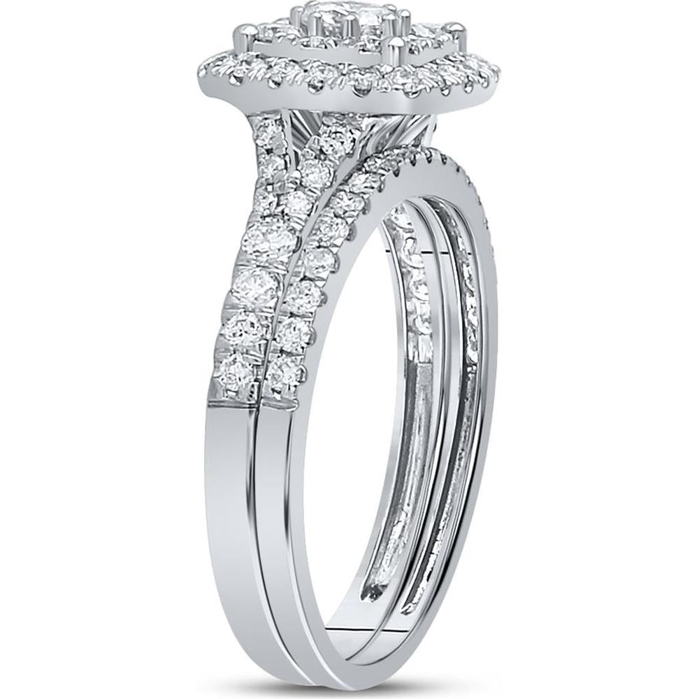 GND 14K White Gold Bridal Wedding Ring Set with Prong-Set Round Diamonds - 1.00 Carat Total Diamond Weight