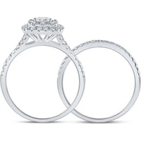 GND 14K White Gold Bridal Wedding Ring Set with Prong-Set Round Diamonds - 1.00 Carat Total Diamond Weight