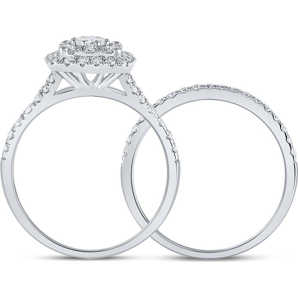 GND 14K White Gold Bridal Wedding Ring Set with Prong-Set Round Diamonds - 1.00 Carat Total Diamond Weight