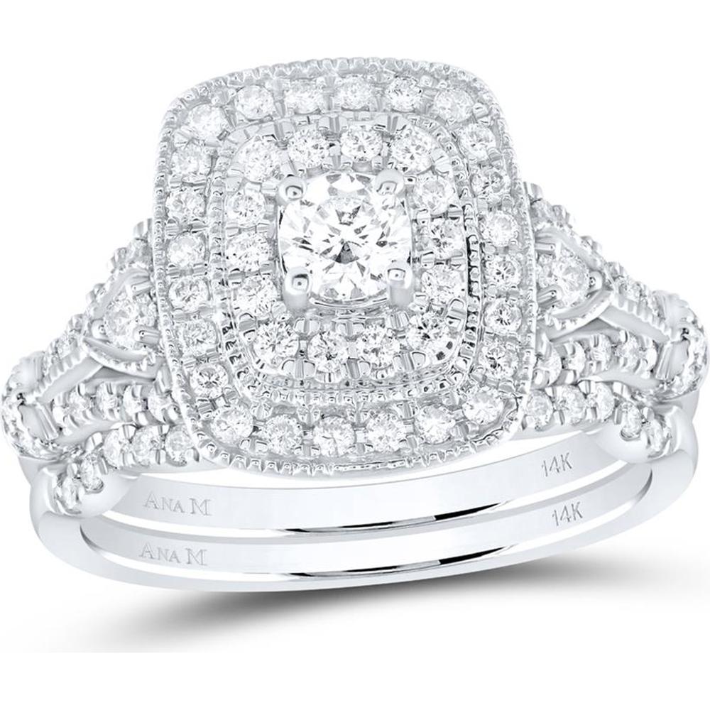 GND 14K White Gold Bridal Wedding Ring Set with Prong-Set Round Diamonds - 1.00 Carat Total Diamond Weight