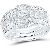 GND 14K White Gold Bridal Wedding Ring Set with Round and Baguette Diamonds - 1.00 Carat Total Diamond Weight