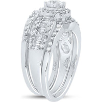 GND 14K White Gold Bridal Wedding Ring Set with Round and Baguette Diamonds - 1.00 Carat Total Diamond Weight