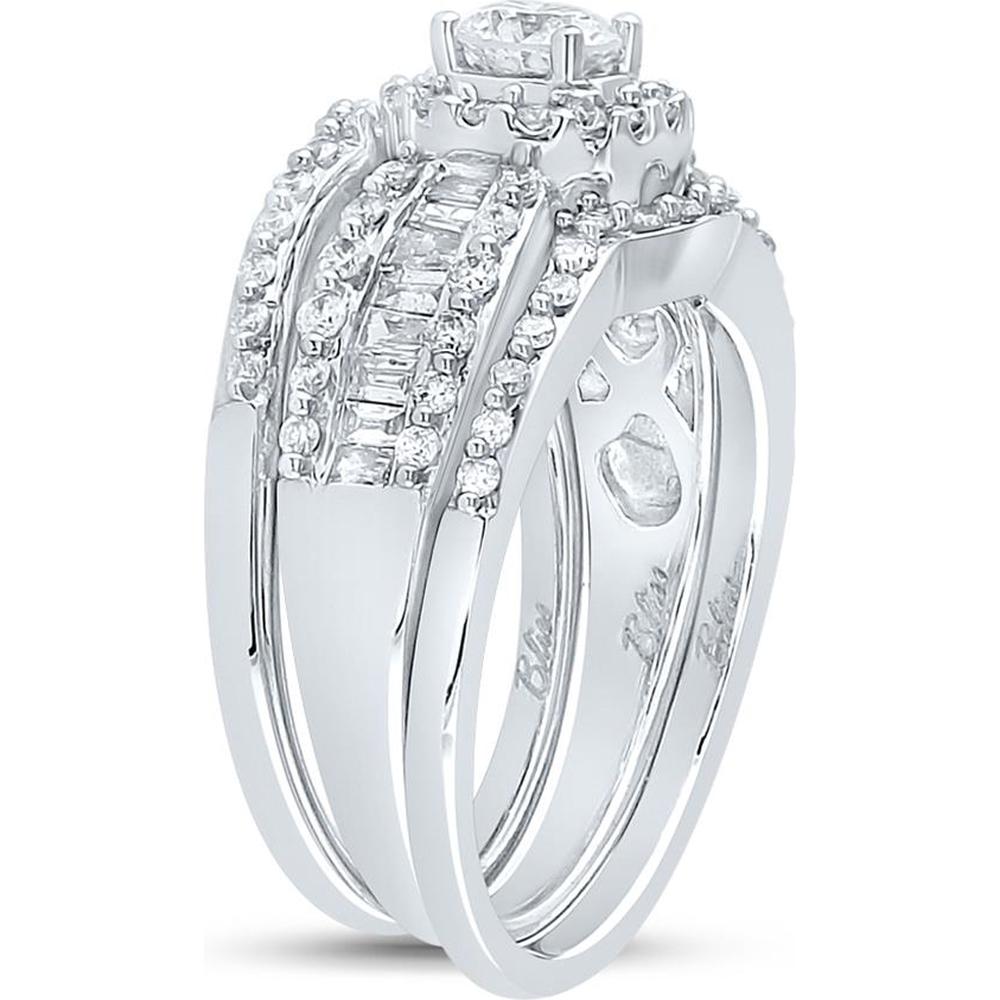 GND 14K White Gold Bridal Wedding Ring Set with Round and Baguette Diamonds - 1.00 Carat Total Diamond Weight