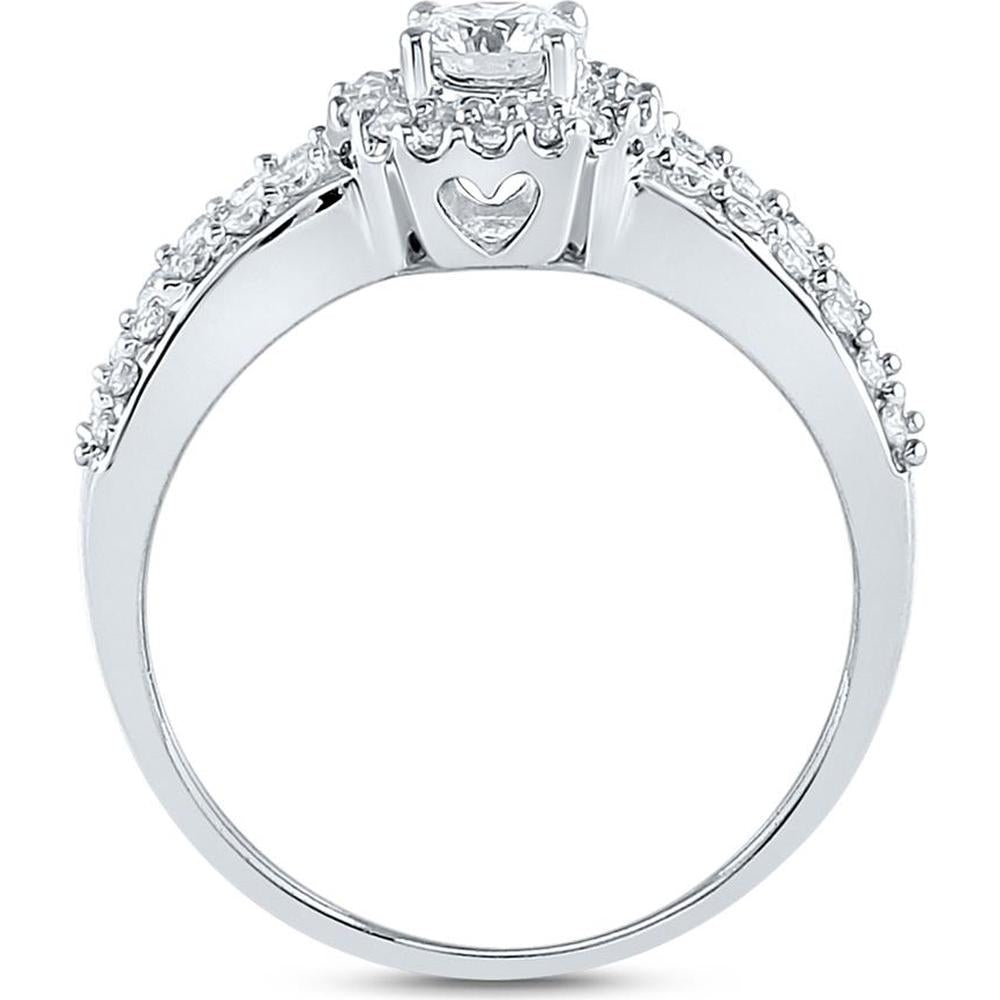GND 14K White Gold Bridal Wedding Ring Set with Round and Baguette Diamonds - 1.00 Carat Total Diamond Weight