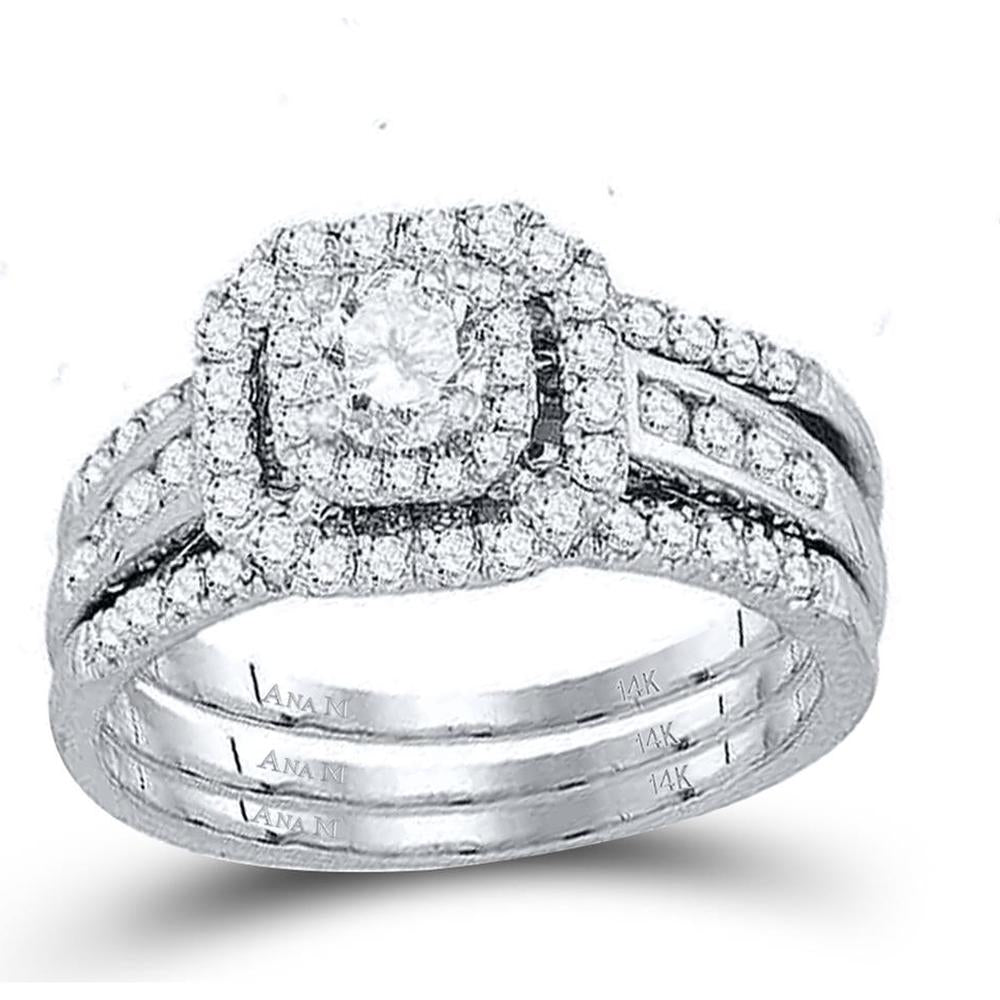 GND 14K White Gold Bridal Wedding Ring Set with Round Diamonds - 1.00 Carat Total Diamond Weight