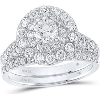GND 14K White Gold Bridal Wedding Ring Set with Round Diamonds in Halo Design - 2.00 Carat Total Diamond Weight