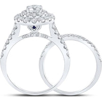 GND 14K White Gold Bridal Wedding Ring Set with Round Diamonds in Halo Design - 2.00 Carat Total Diamond Weight