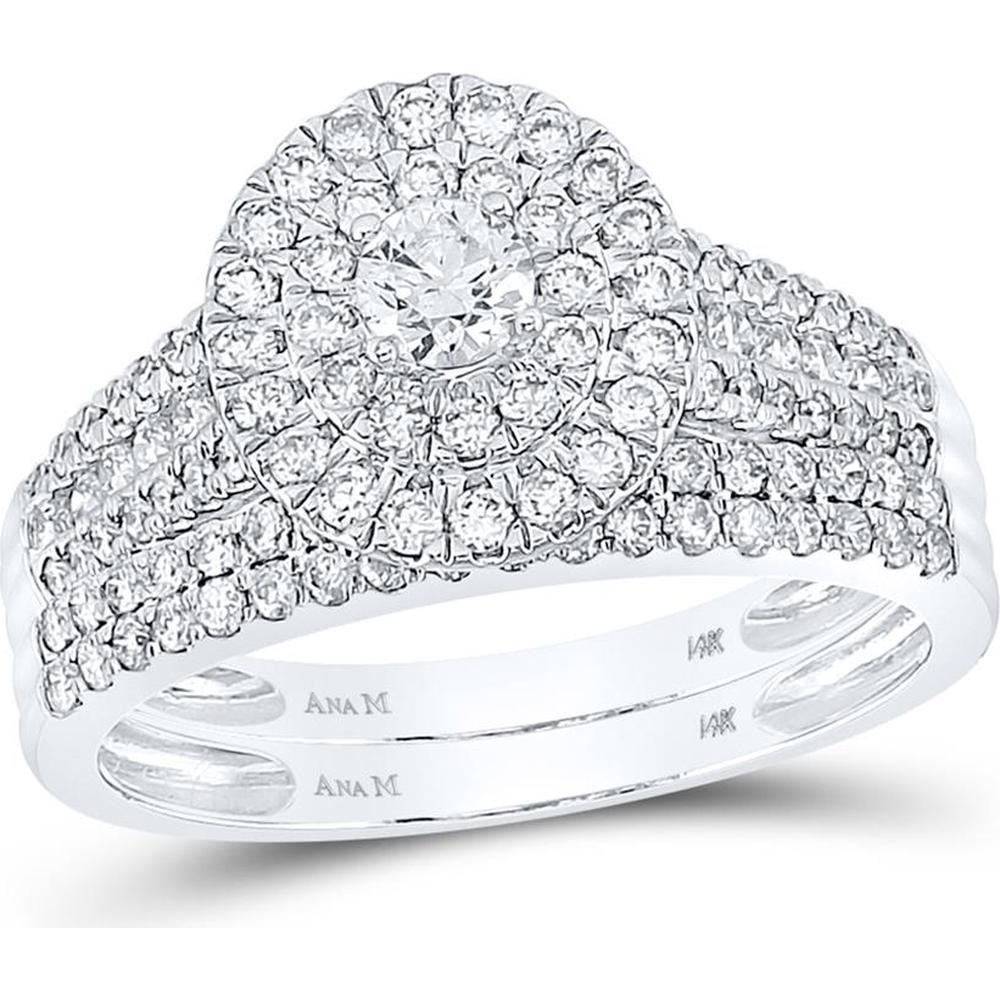 GND 14K White Gold Bridal Wedding Ring Set with Round Prong-Set and Channel-Set Diamonds - 1 Carat Total Diamond Weight