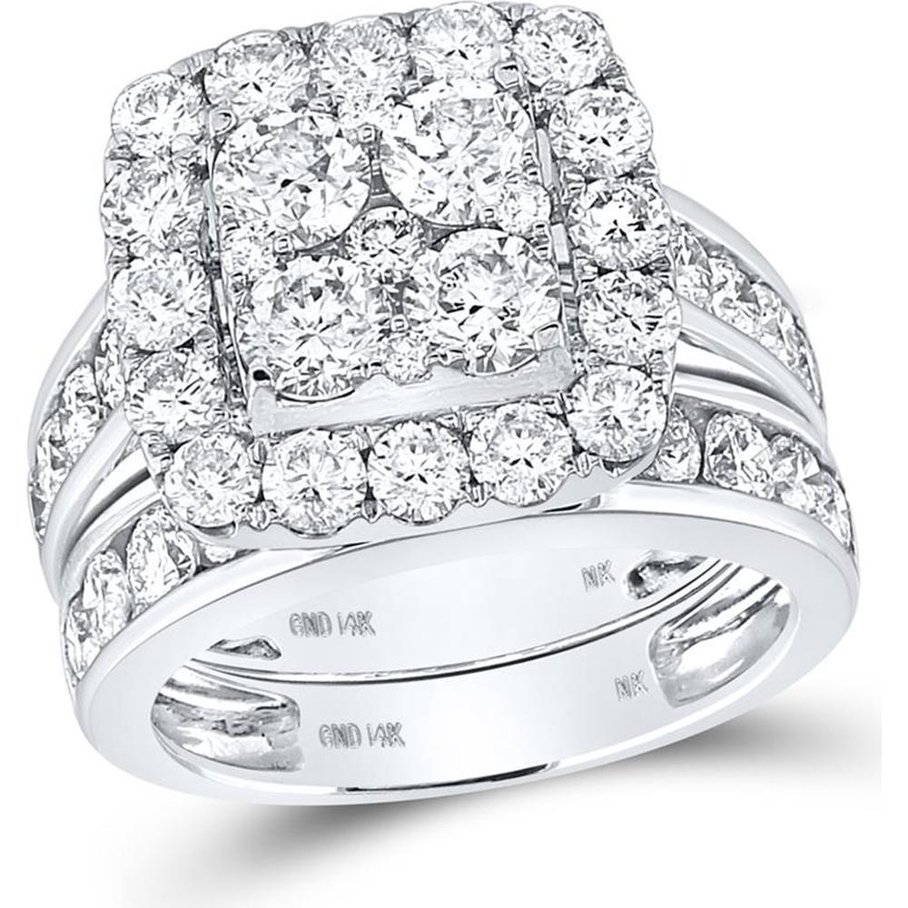 GND 14K White Gold Bridal Wedding Ring Set with Square Halo and Round Prong-Set Diamonds – 4.33 Carat Total Diamond Weight