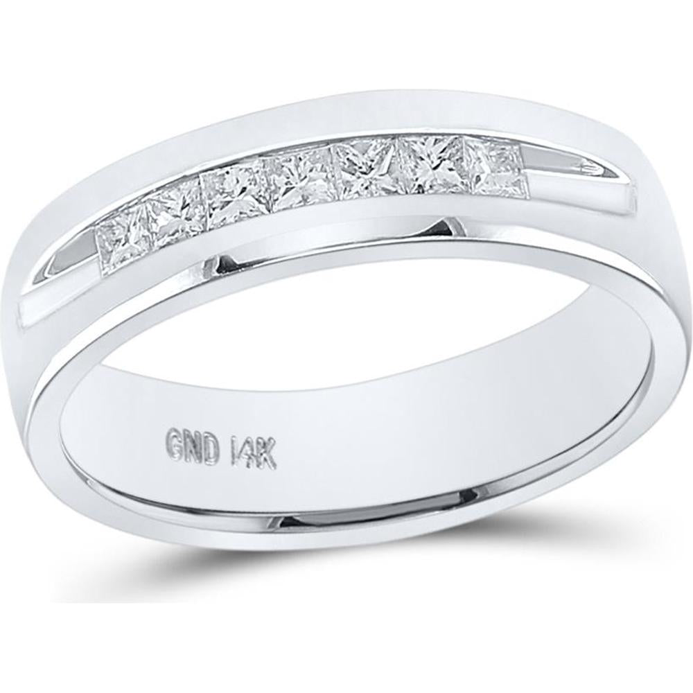 GND 14K White Gold Channel Set Princess Diamond Wedding Band Ring - 0.50 Carat Total Diamond Weight