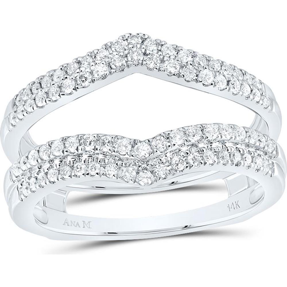 GND 14K White Gold Chevron Wrap Ring Guard Enhancer with Prong-Set Round Diamonds - 1/2 Carat Total Diamond Weight