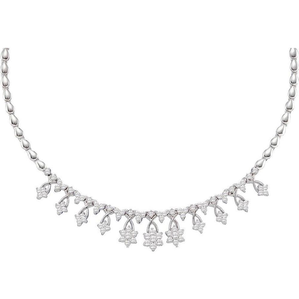 GND 14K White Gold Cluster Necklace with Prong Set Round Diamonds - 2.00 Carat Total Diamond Weight