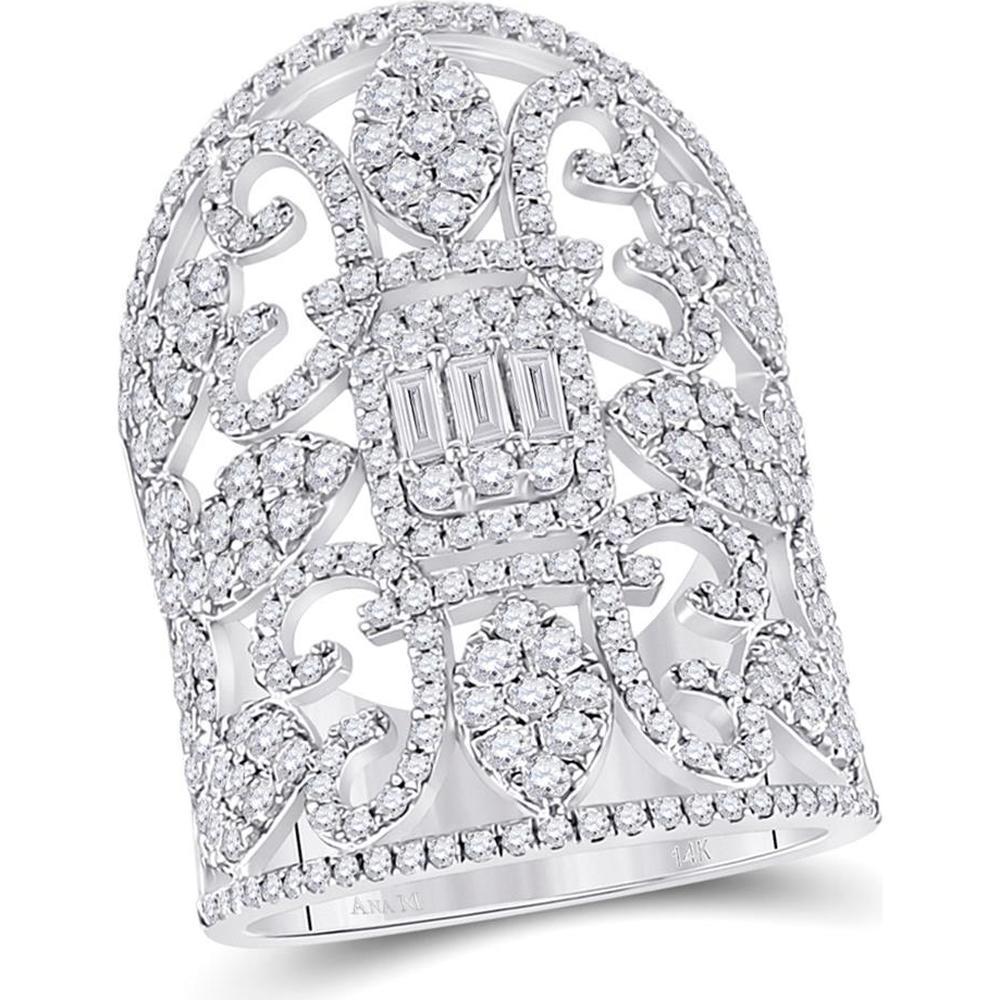 GND 14K White Gold Cocktail Ring with Baguette and Round Diamonds – 2.50 Carat Total Diamond Weight