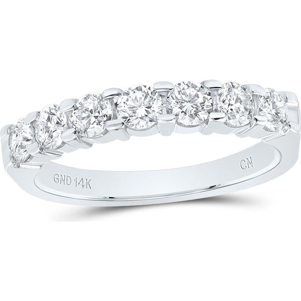 GND 14K White Gold Comfort Fit Wedding Band with Prong Set Round Diamonds - 0.78 Carat Total Diamond Weight