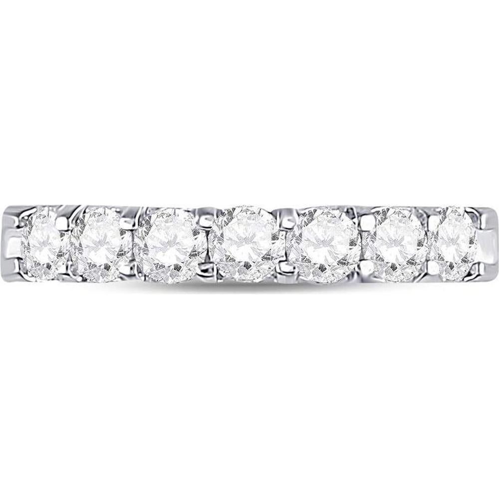 GND 14K White Gold Comfort Fit Wedding Band with Prong Set Round Diamonds - 0.78 Carat Total Diamond Weight