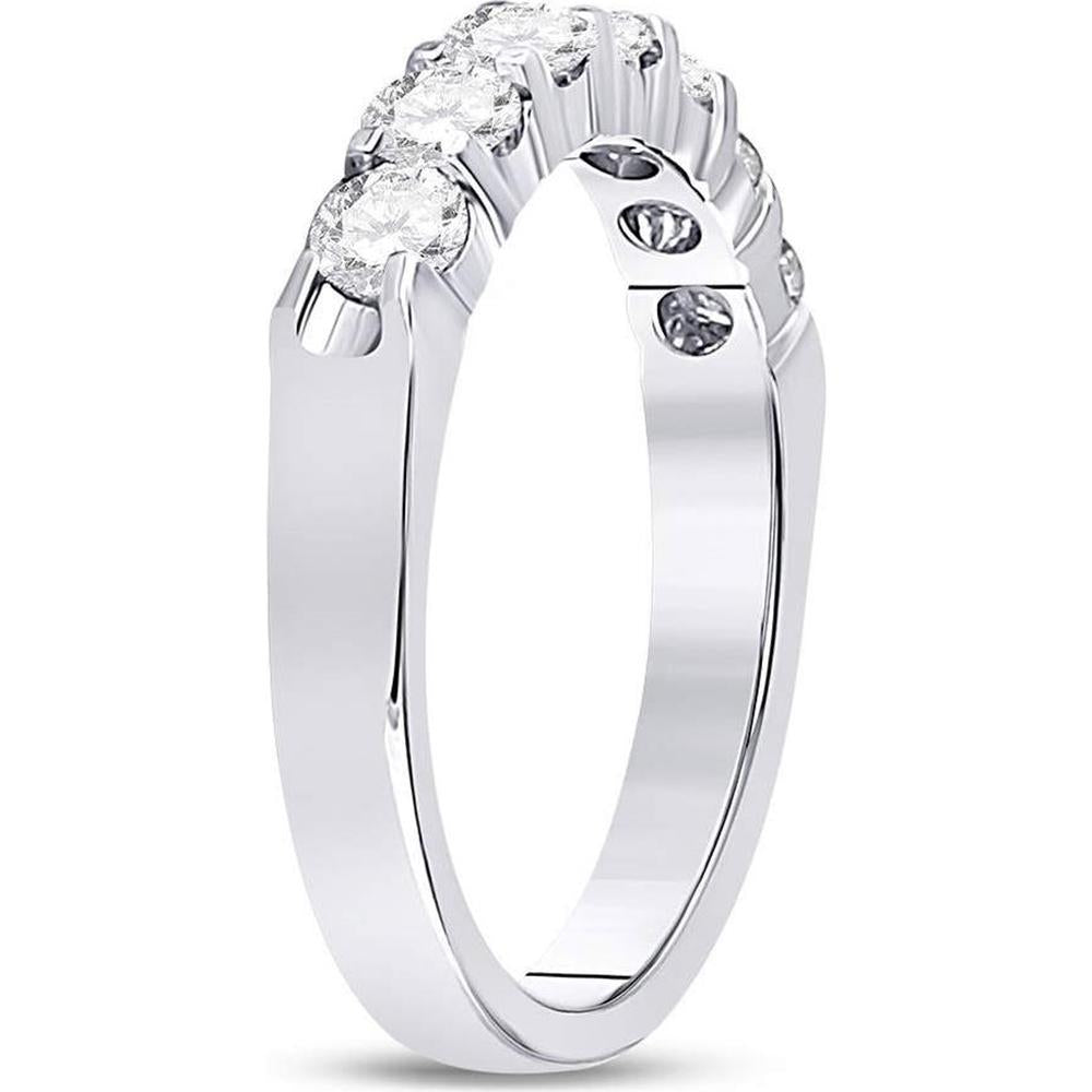 GND 14K White Gold Comfort Fit Wedding Band with Prong Set Round Diamonds - 0.78 Carat Total Diamond Weight