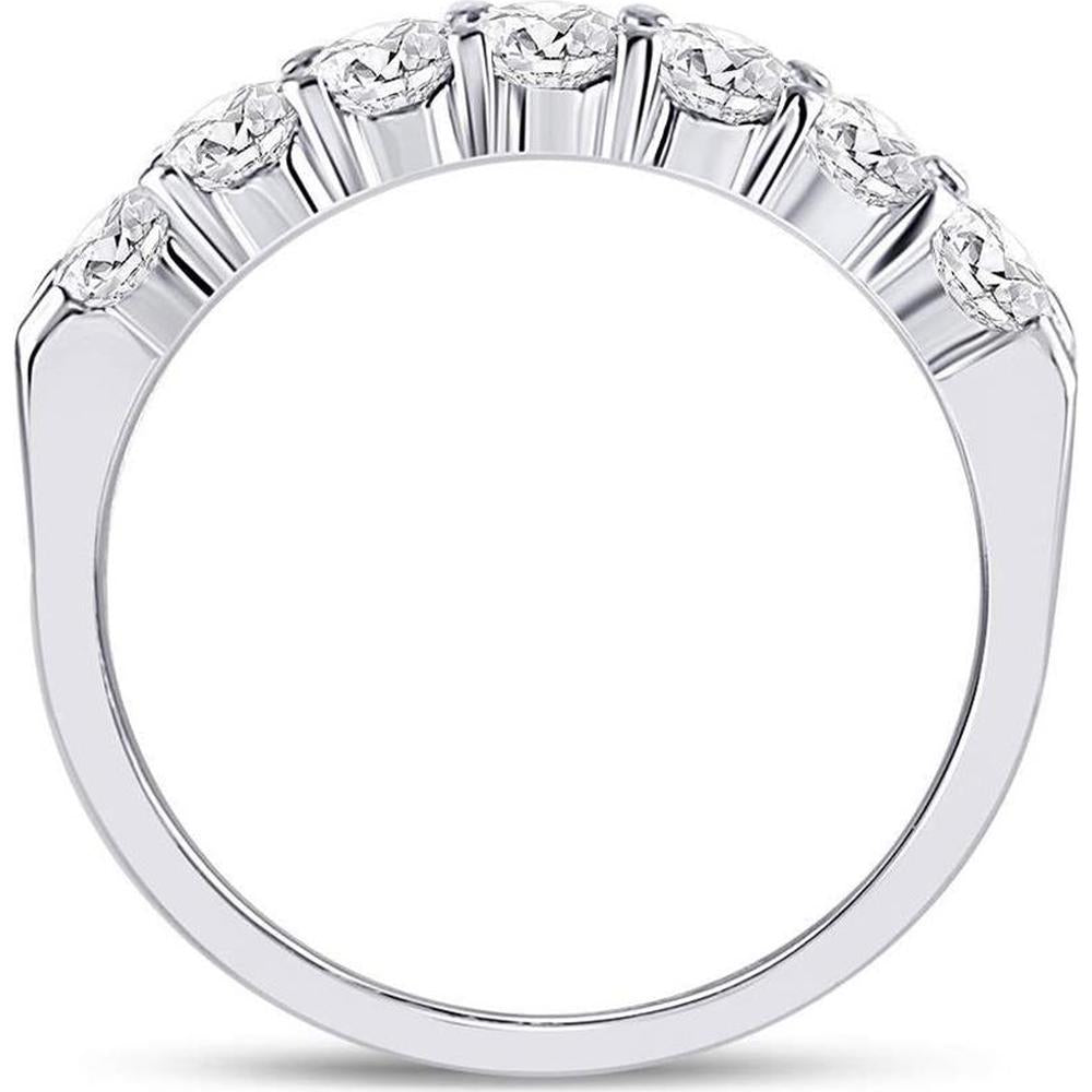 GND 14K White Gold Comfort Fit Wedding Band with Prong Set Round Diamonds - 0.78 Carat Total Diamond Weight
