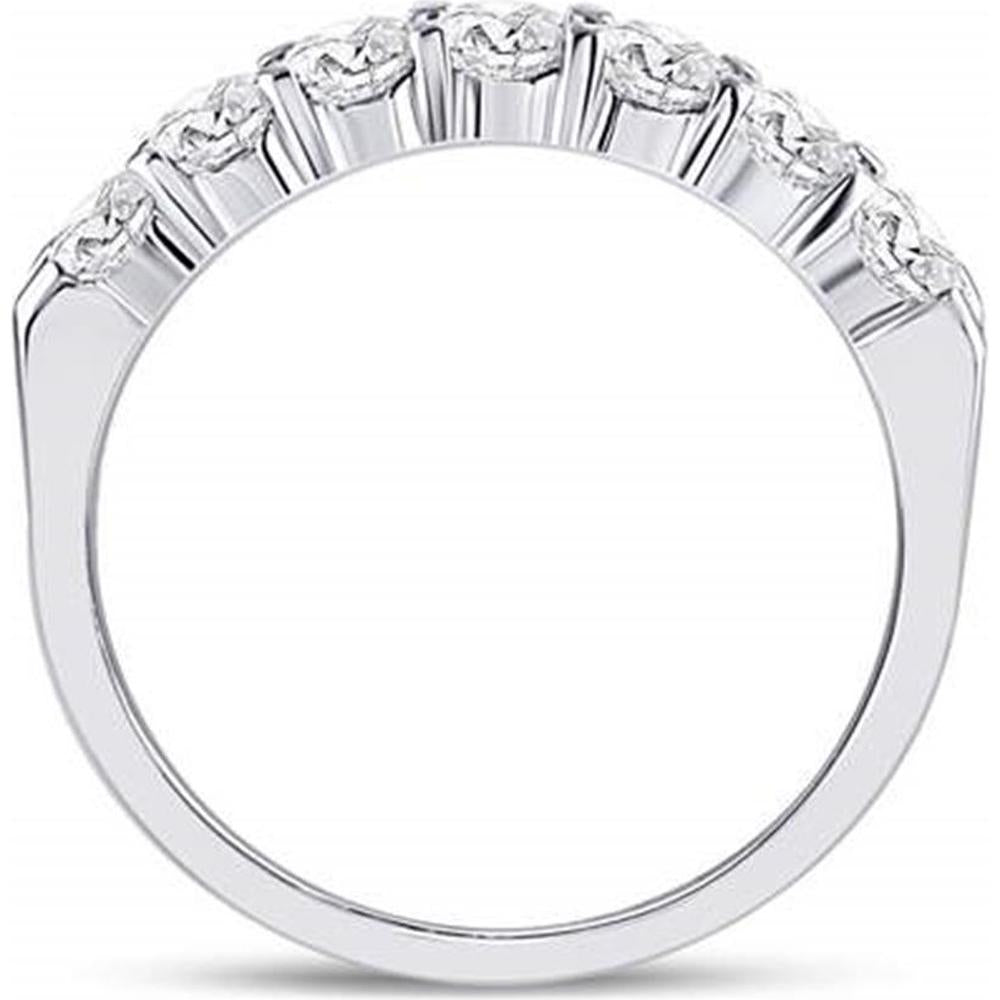 GND 14K White Gold Comfort Fit Wedding Band with Prong Set Round Diamonds - 0.78 Carat Total Diamond Weight