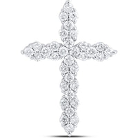 GND 14K White Gold Cross Pendant with Prong-Set Round Diamonds - 0.50 Carat Total Diamond Weight
