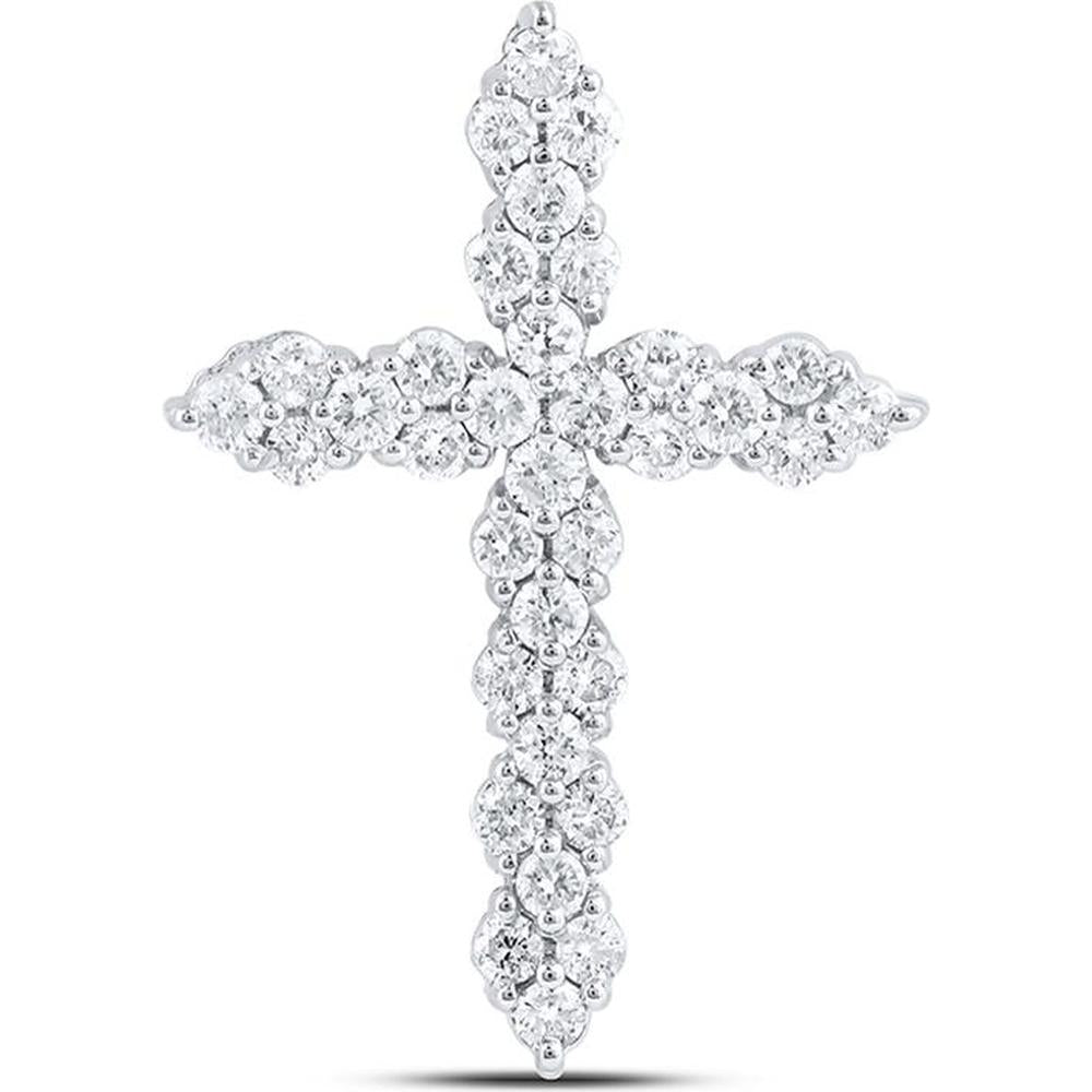 GND 14K White Gold Cross Pendant with Prong-Set Round Diamonds - 0.50 Carat Total Diamond Weight