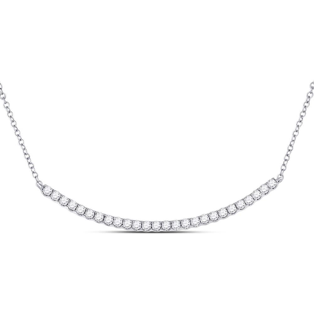 GND 14K White Gold Curved Bar Necklace with Pave-Set Round Diamonds - 0.75 Carat Total Diamond Weight