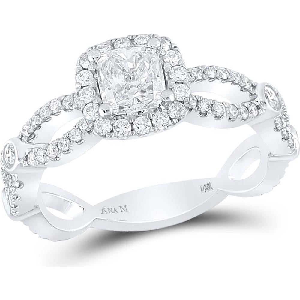 GND 14K White Gold Cushion Cut Solitaire Diamond Bridal Engagement Ring - 1-1/3 Carat Total Diamond Weight