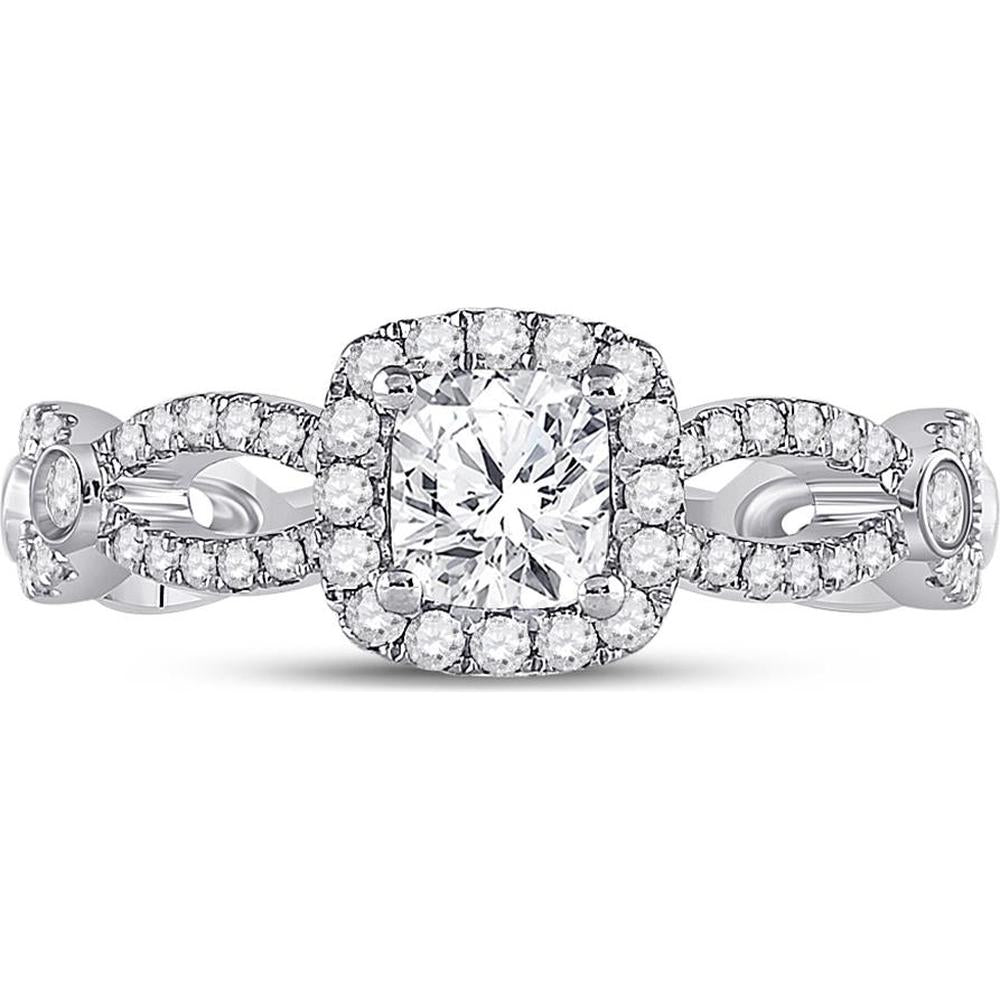 GND 14K White Gold Cushion Cut Solitaire Diamond Bridal Engagement Ring - 1-1/3 Carat Total Diamond Weight