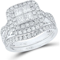 GND 14K White Gold Diamond Bridal Set with 1.28 Carat Invisible-Set Princess-Cut Diamonds and 0.64 Carat Pave-Set Round Diamonds – 1 7/8 Carat Total Diamond Weight