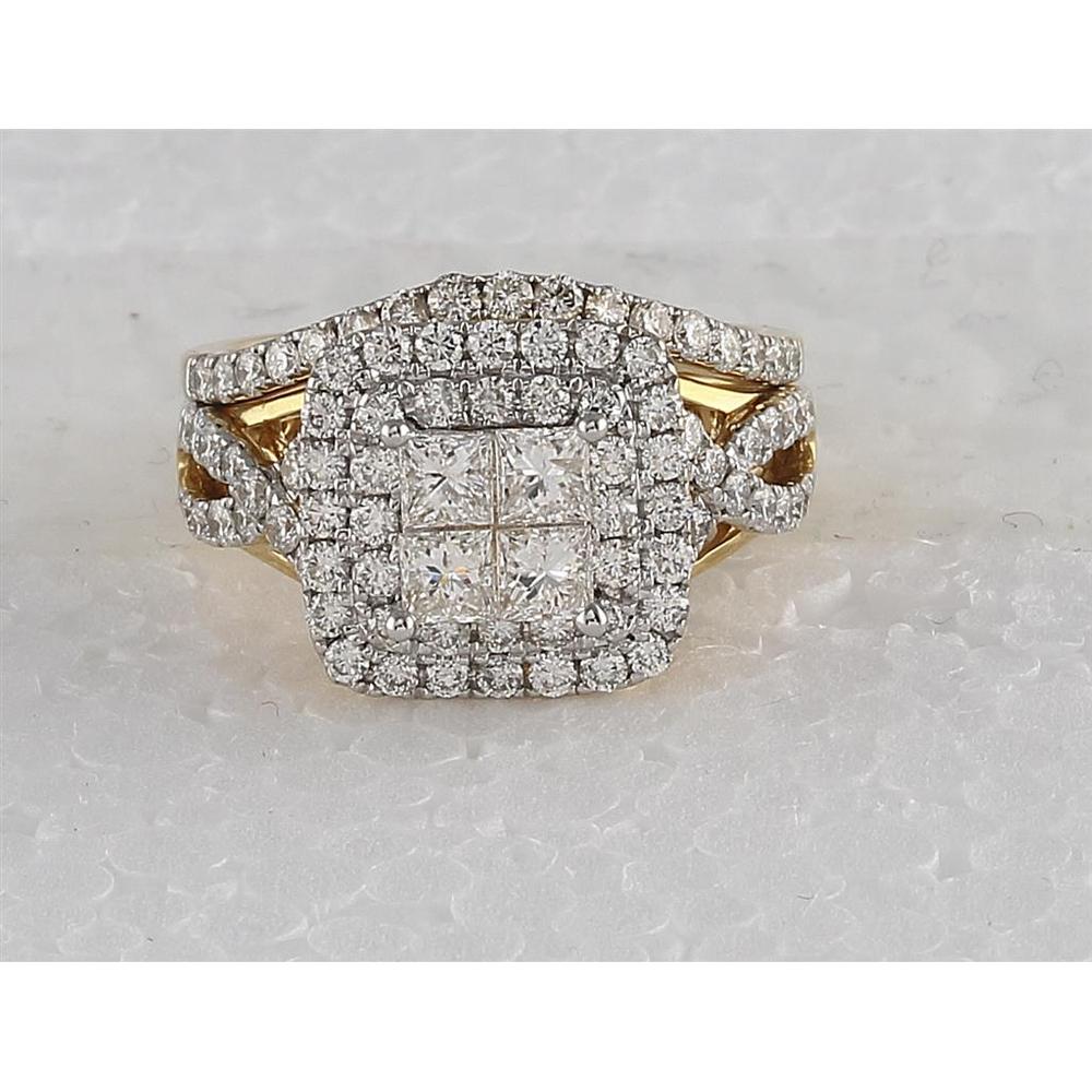 GND 14K White Gold Diamond Bridal Set with 1.28 Carat Invisible-Set Princess-Cut Diamonds and 0.64 Carat Pave-Set Round Diamonds – 1 7/8 Carat Total Diamond Weight
