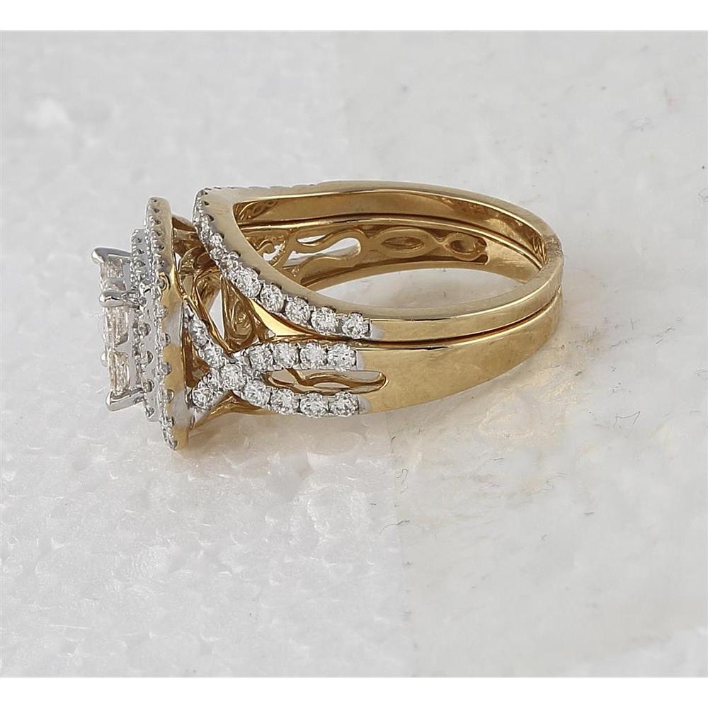 GND 14K White Gold Diamond Bridal Set with 1.28 Carat Invisible-Set Princess-Cut Diamonds and 0.64 Carat Pave-Set Round Diamonds – 1 7/8 Carat Total Diamond Weight