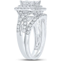 GND 14K White Gold Diamond Bridal Set with 1.28 Carat Invisible-Set Princess-Cut Diamonds and 0.64 Carat Pave-Set Round Diamonds – 1 7/8 Carat Total Diamond Weight