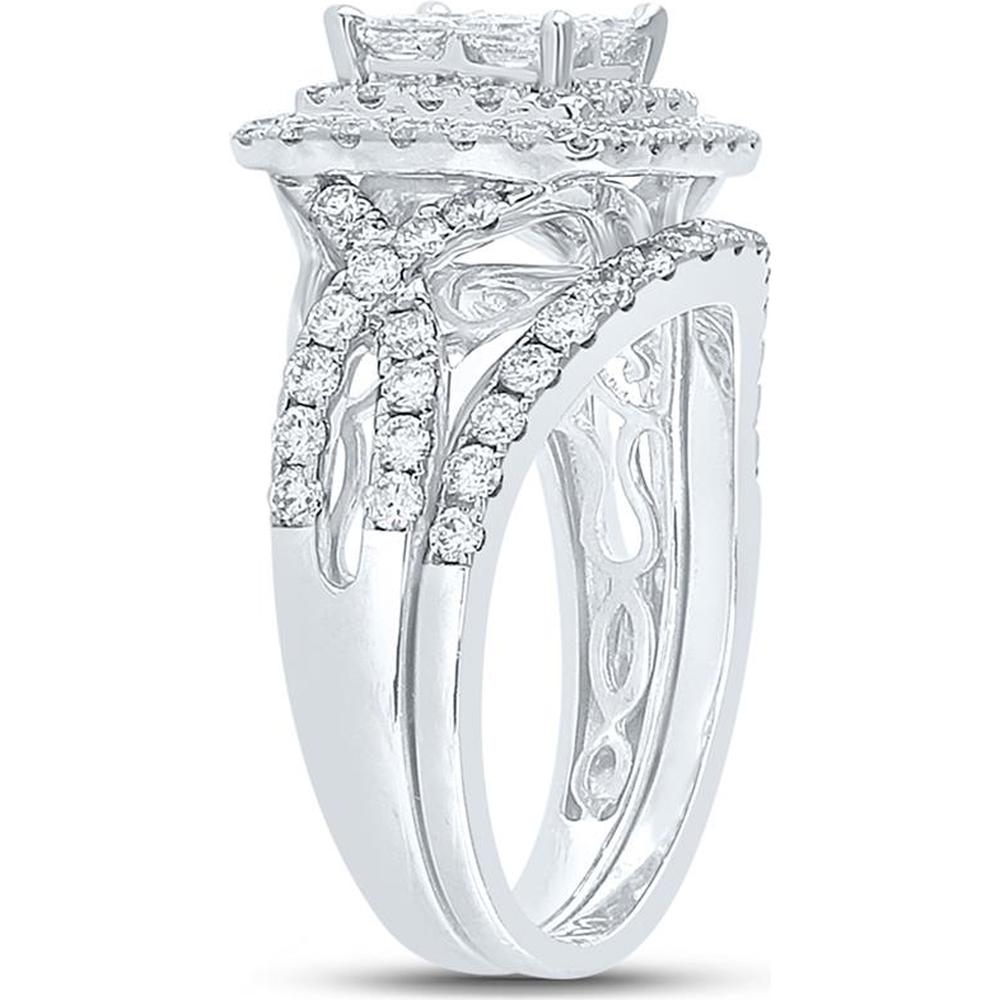 GND 14K White Gold Diamond Bridal Set with 1.28 Carat Invisible-Set Princess-Cut Diamonds and 0.64 Carat Pave-Set Round Diamonds – 1 7/8 Carat Total Diamond Weight