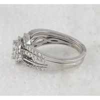 GND 14K White Gold Diamond Bridal Wedding Ring Set with 0.20 Carat Prong Set Center Stone and Pave Set Accents - 1.00 Carat Total Diamond Weight