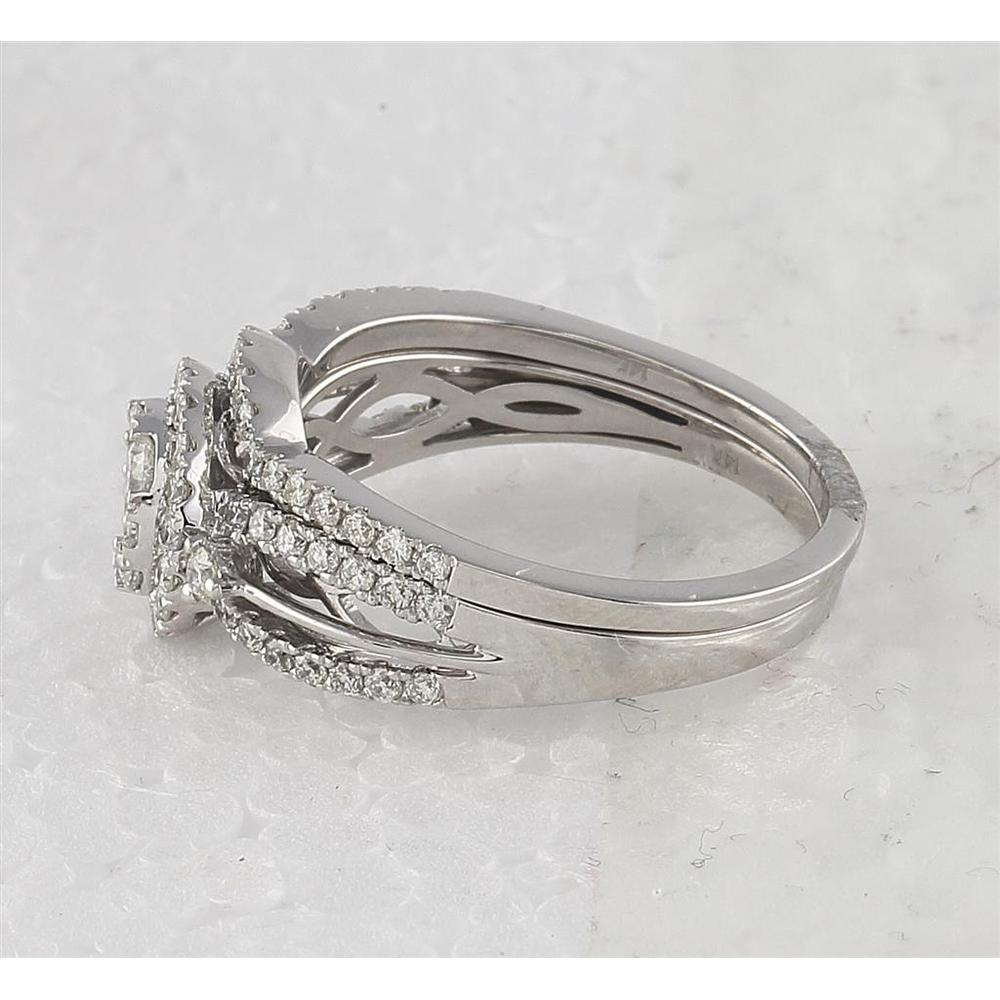 GND 14K White Gold Diamond Bridal Wedding Ring Set with 0.20 Carat Prong Set Center Stone and Pave Set Accents - 1.00 Carat Total Diamond Weight
