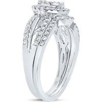 GND 14K White Gold Diamond Bridal Wedding Ring Set with 0.20 Carat Prong Set Center Stone and Pave Set Accents - 1.00 Carat Total Diamond Weight