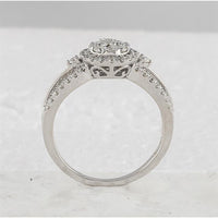 GND 14K White Gold Diamond Bridal Wedding Ring Set with 0.20 Carat Prong Set Center Stone and Pave Set Accents - 1.00 Carat Total Diamond Weight