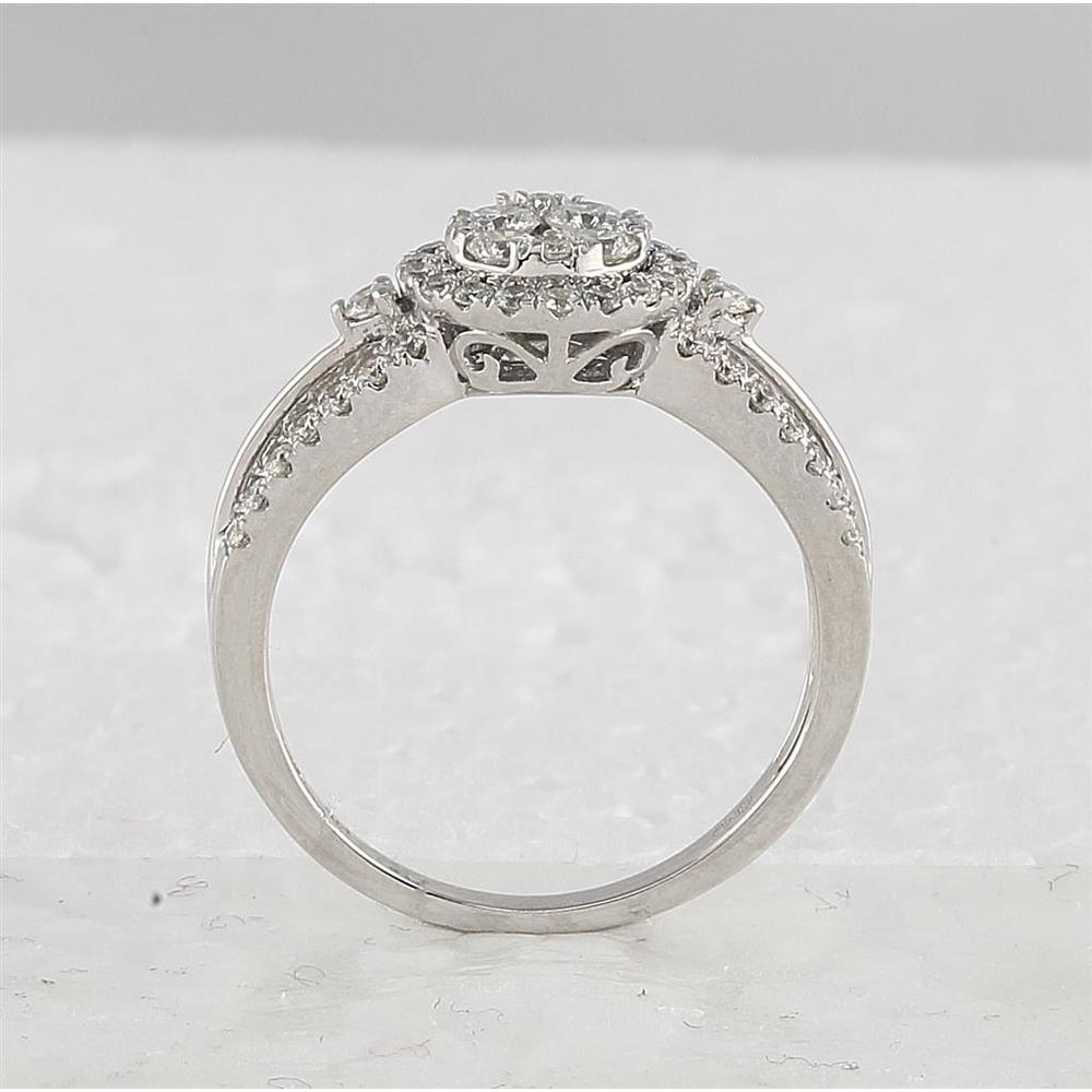 GND 14K White Gold Diamond Bridal Wedding Ring Set with 0.20 Carat Prong Set Center Stone and Pave Set Accents - 1.00 Carat Total Diamond Weight
