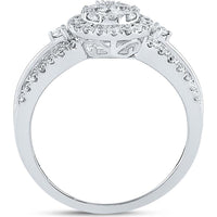 GND 14K White Gold Diamond Bridal Wedding Ring Set with 0.20 Carat Prong Set Center Stone and Pave Set Accents - 1.00 Carat Total Diamond Weight