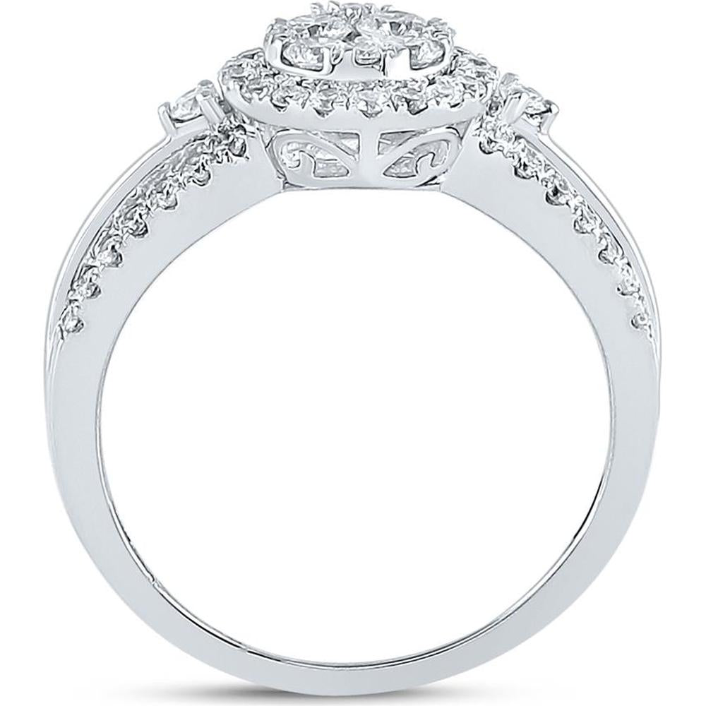 GND 14K White Gold Diamond Bridal Wedding Ring Set with 0.20 Carat Prong Set Center Stone and Pave Set Accents - 1.00 Carat Total Diamond Weight
