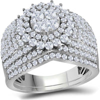 GND 14K White Gold Diamond Bridal Wedding Ring Set with Prong-Set Round Diamonds - 2.00 Carat Total Diamond Weight