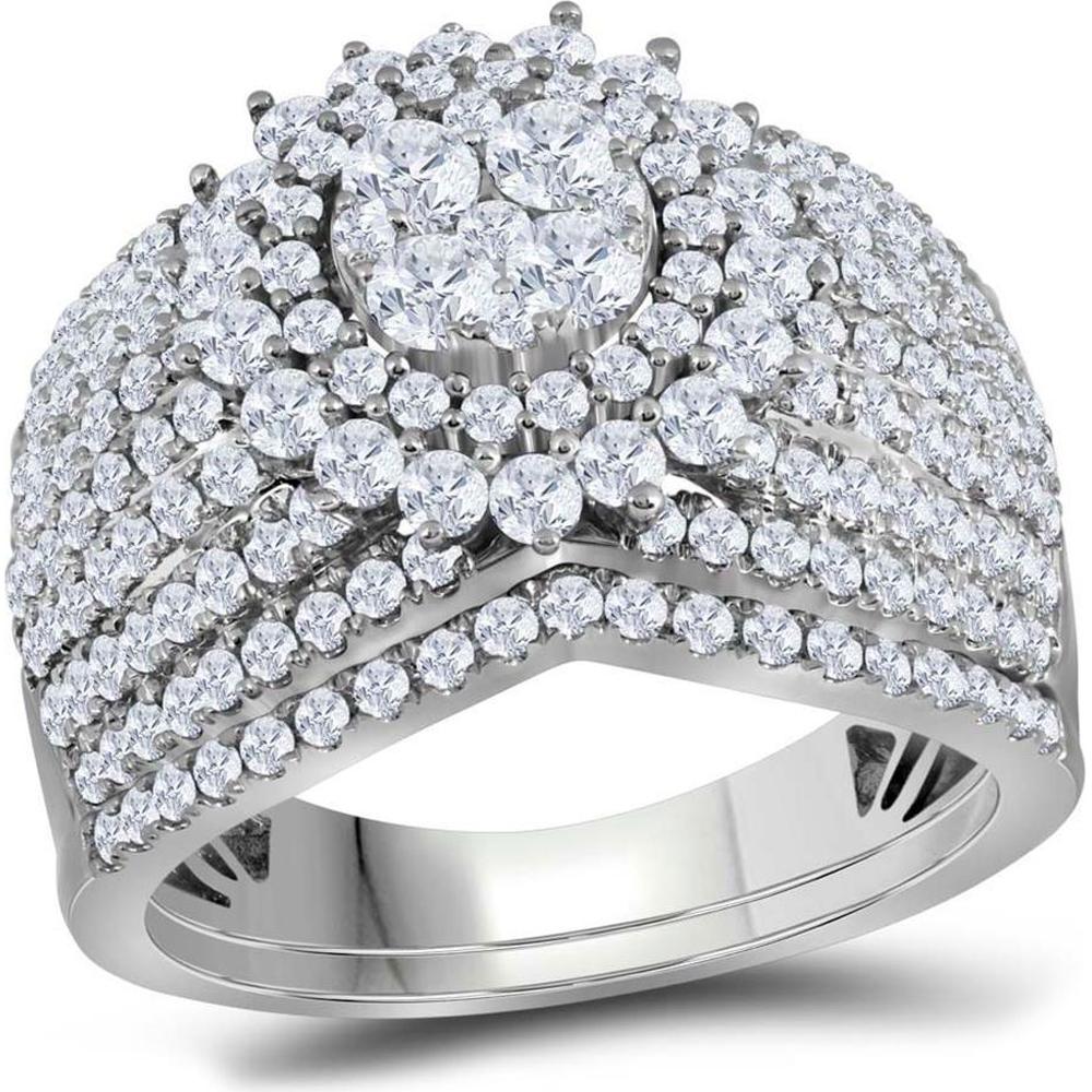 GND 14K White Gold Diamond Bridal Wedding Ring Set with Prong-Set Round Diamonds - 2.00 Carat Total Diamond Weight