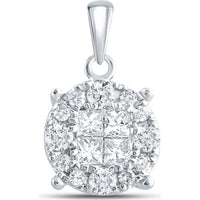 GND 14K White Gold Diamond Cluster Pendant with Princess and Round Diamonds - 1/2 Carat Total Diamond Weight
