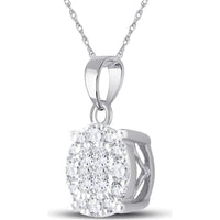 GND 14K White Gold Diamond Cluster Pendant with Princess and Round Diamonds - 1/2 Carat Total Diamond Weight