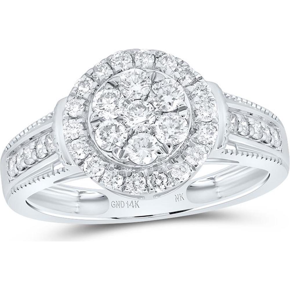 GND 14K White Gold Diamond Cluster Ring with Prong-Set Round Diamonds - 5/8 Carat Total Diamond Weight