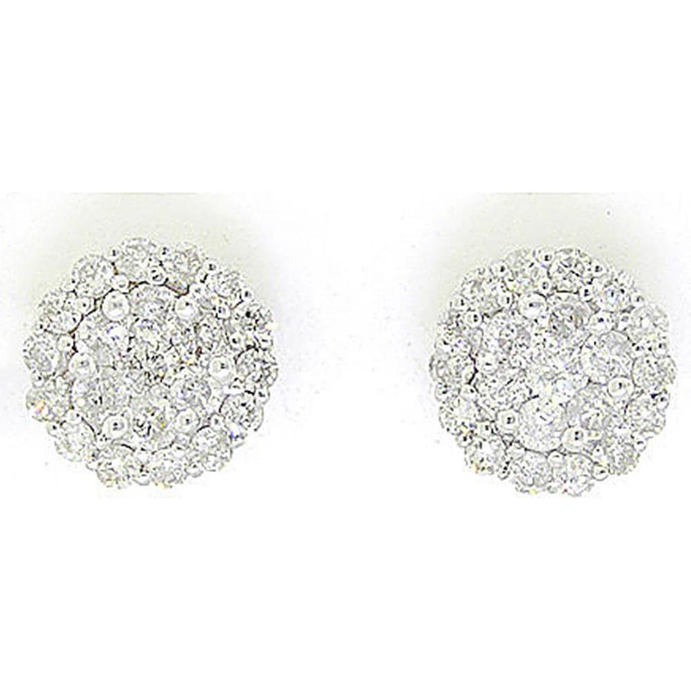 GND 14K White Gold Diamond Flower Stud Earrings with Prong-Set Round Diamonds - 1 Carat Total Diamond Weight