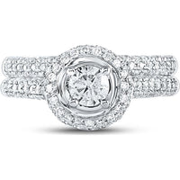 GND 14K White Gold Diamond Halo Bridal Wedding Ring Set with Round Prong-Set Diamonds – 1 1/4 Total Carat Weight